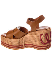 Chloé Chloé Sand Raffia & Leather Wedge Sandal