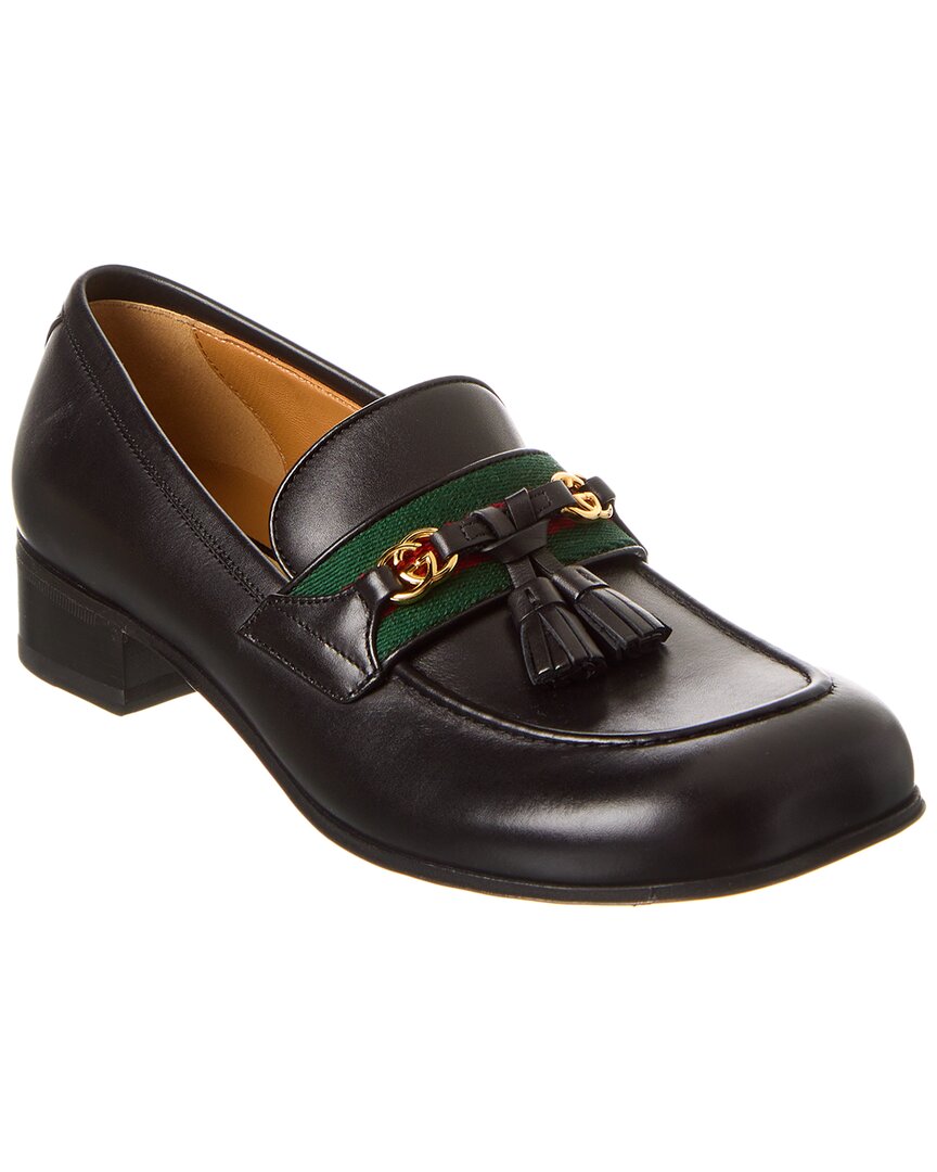 Gucci Web Interlocking G Leather Loafer Black