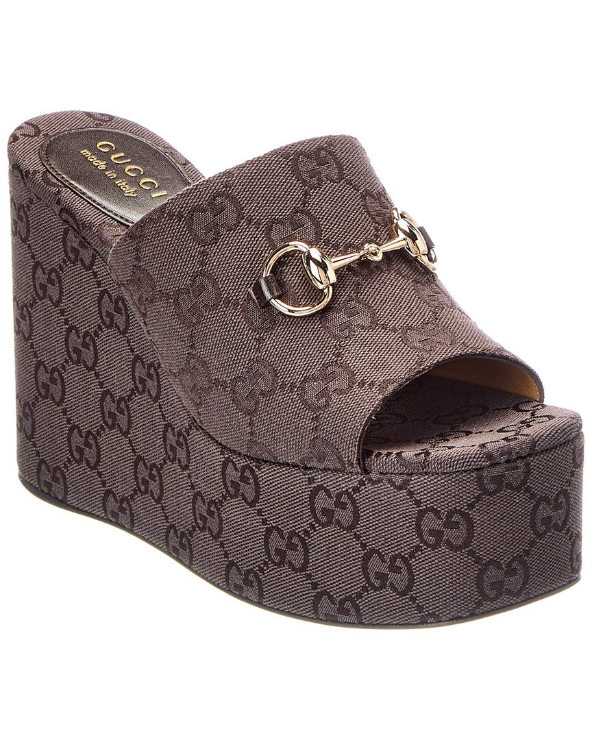 Gucci Gucci Horsebit Leather Wedge Sandal