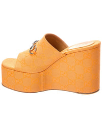 Gucci Horsebit Gg Supreme Canvas & Leather Wedge Sandal