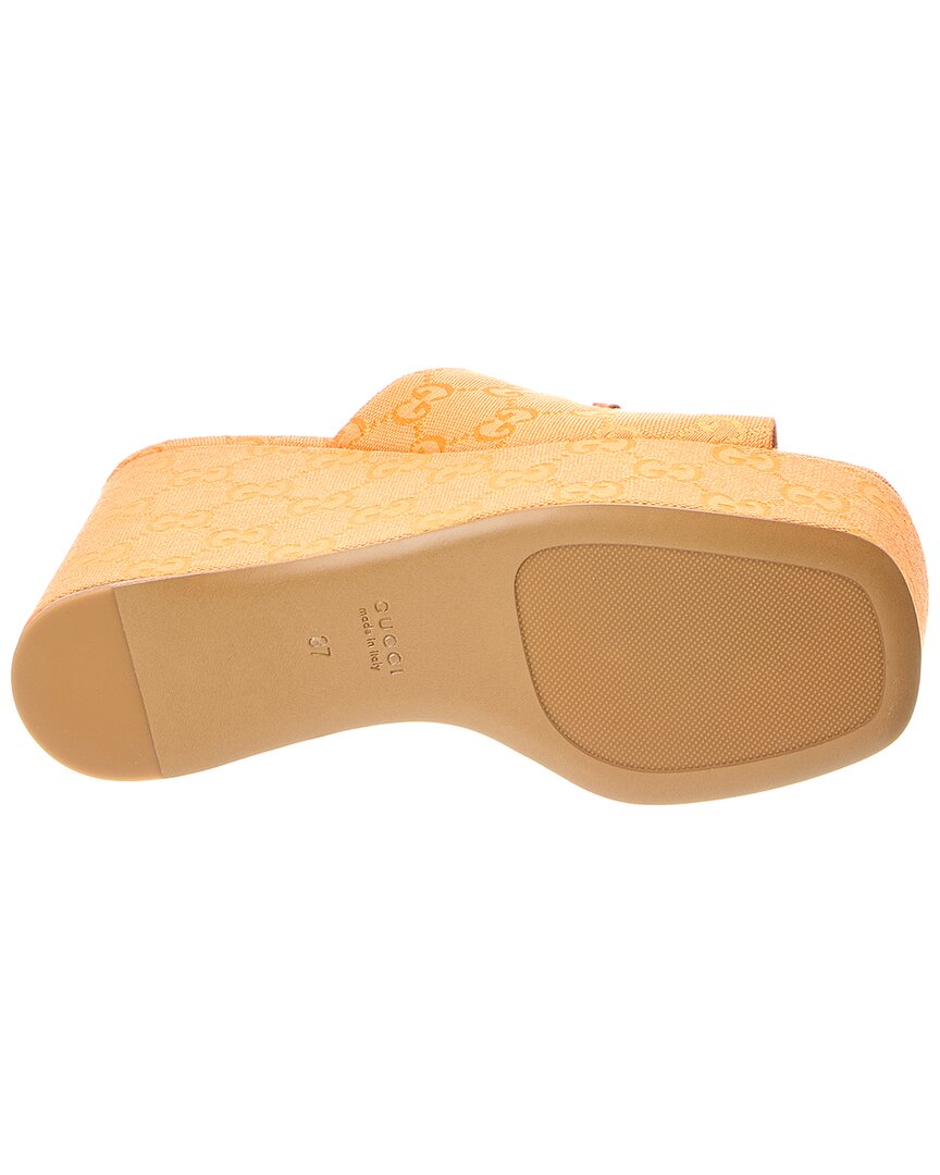 Gucci Horsebit Gg Supreme Canvas & Leather Wedge Sandal