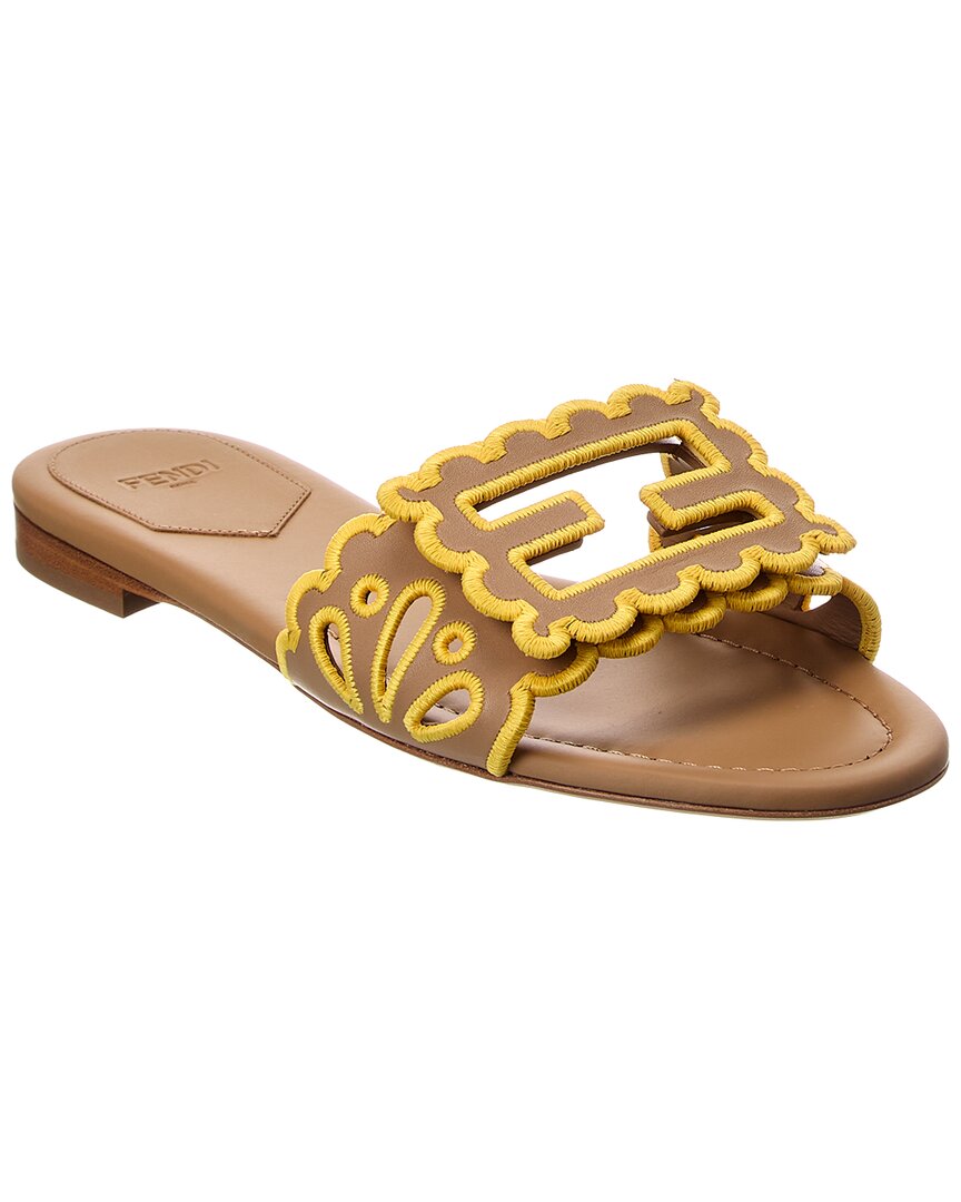 Fendi Baguette Leather Flat Sandal