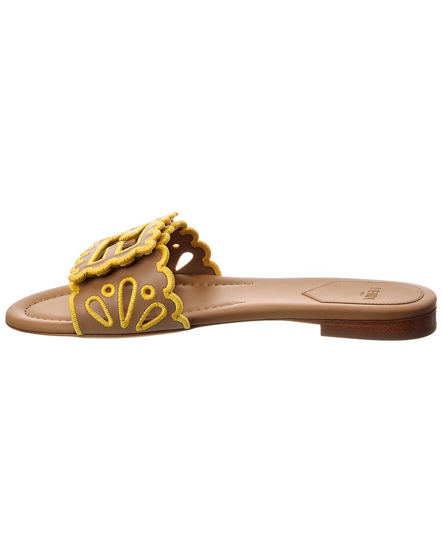 Fendi Baguette Leather Flat Sandal