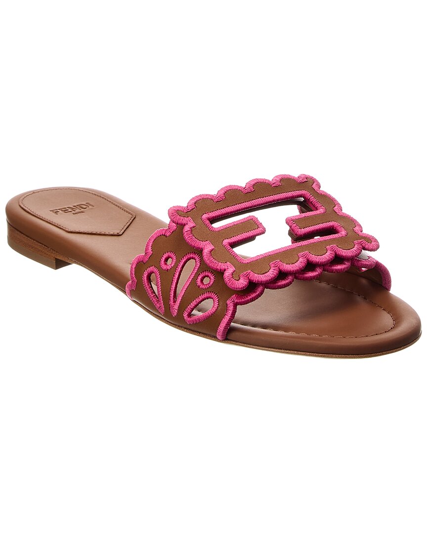 Fendi Baguette Leather Flat Sandal