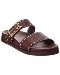 Fendi Logo Leather Flat Sandal