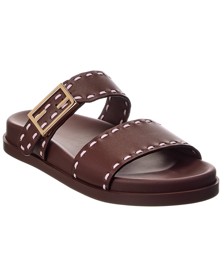 Fendi Logo Leather Flat Sandal
