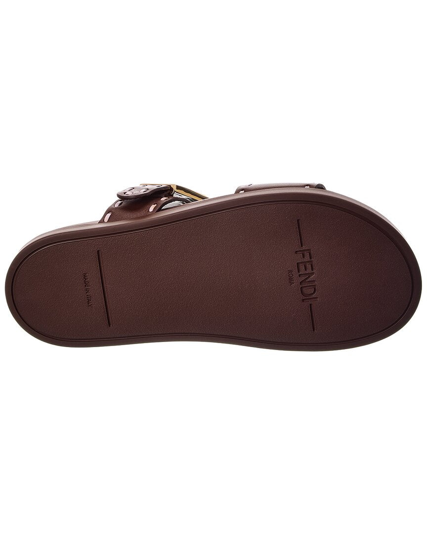 Fendi Logo Leather Flat Sandal