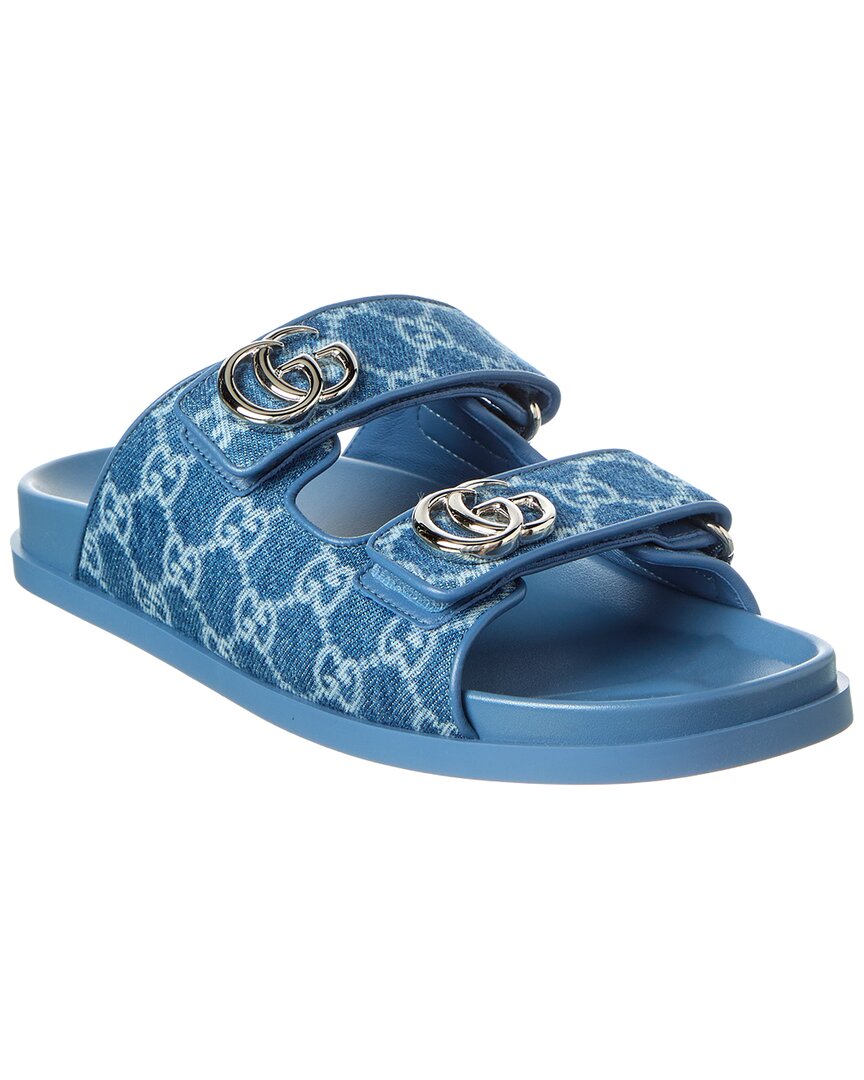 Gucci Gg Denim & Leather Flat Sandal