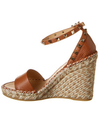 Valentino Valentino Rockstud 95 Grainy Leather Wedge Sandal