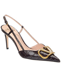 Valentino Valentino Vlogo 80 Croc-Embossed Leather Pump