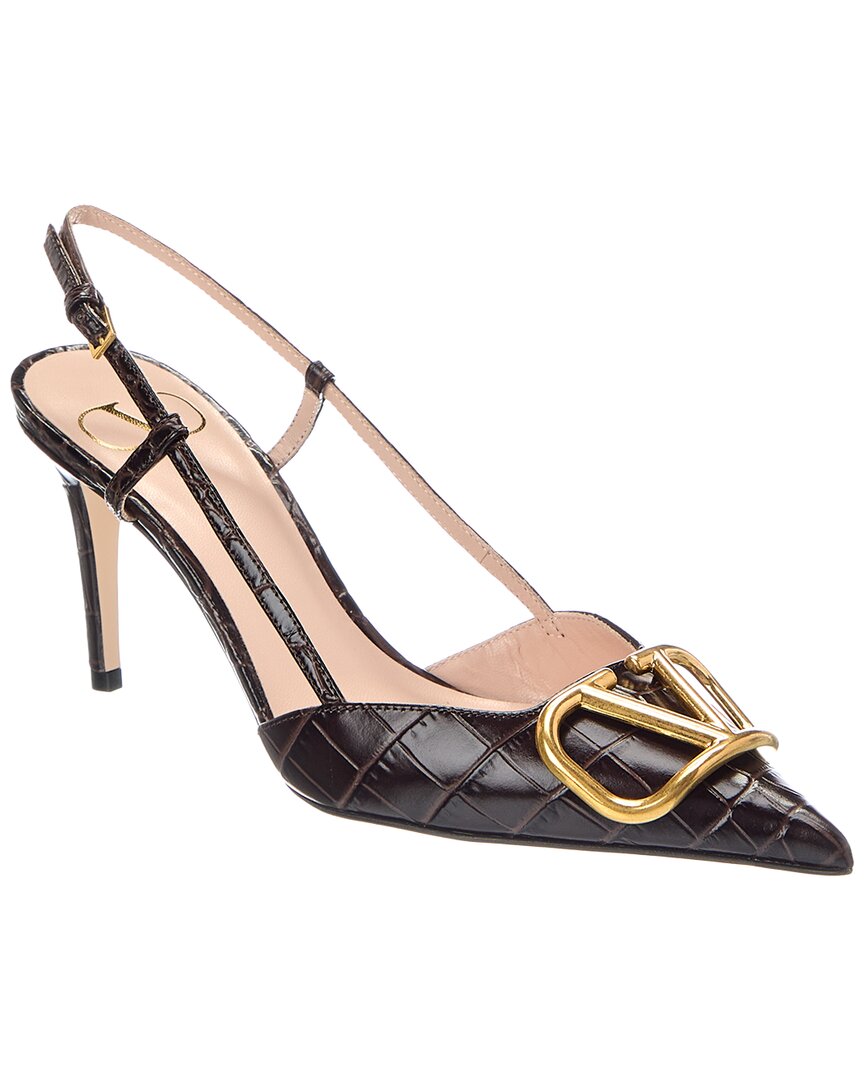 Valentino Valentino Vlogo 80 Croc-Embossed Leather Pump
