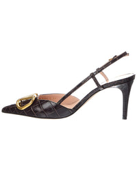 Valentino Valentino Vlogo 80 Croc-Embossed Leather Pump