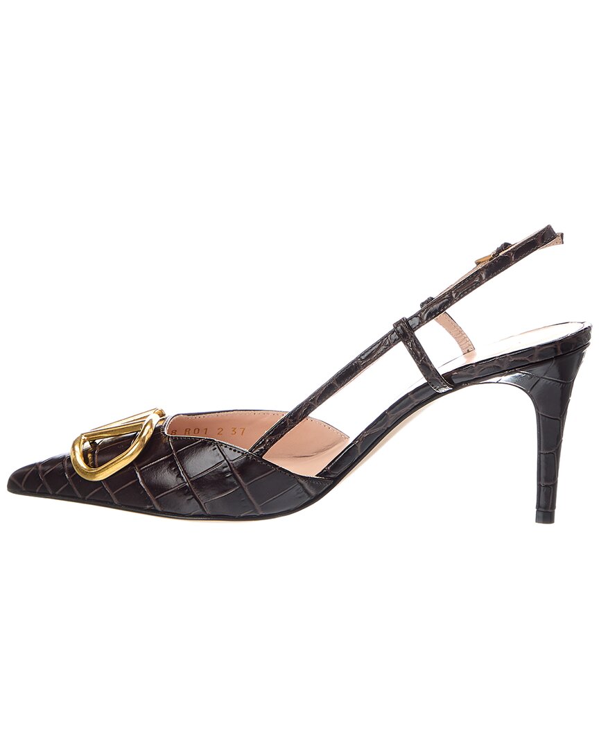 Valentino Valentino Vlogo 80 Croc-Embossed Leather Pump