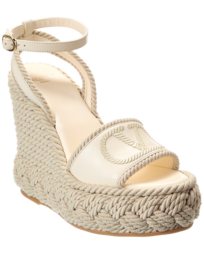 Valentino Vlogo Silk Torchon 130 Leather Wedge Sandal