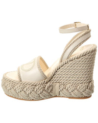 Valentino Vlogo Silk Torchon 130 Leather Wedge Sandal