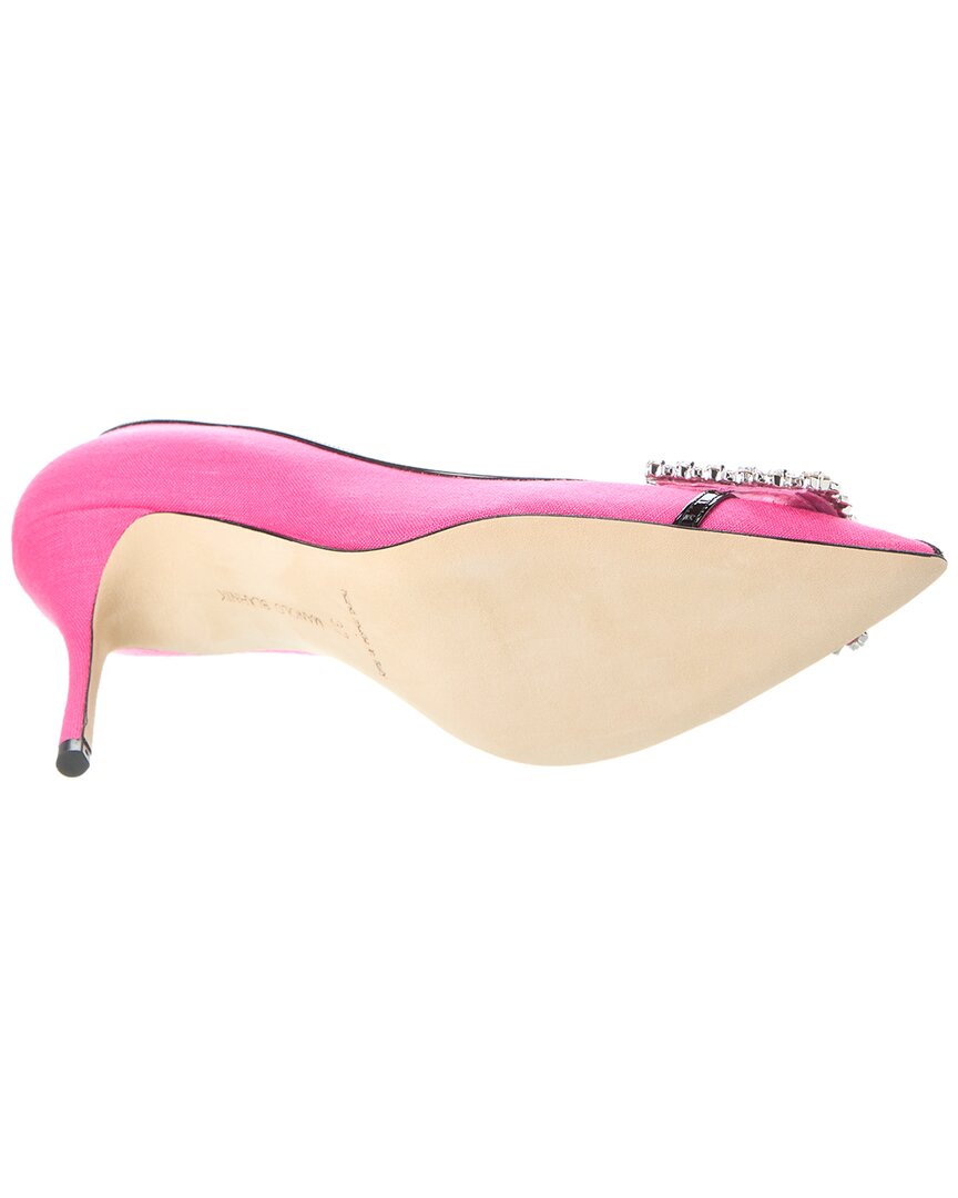 Manolo Blahnik Tuberian 90 Linen & Leather Pump