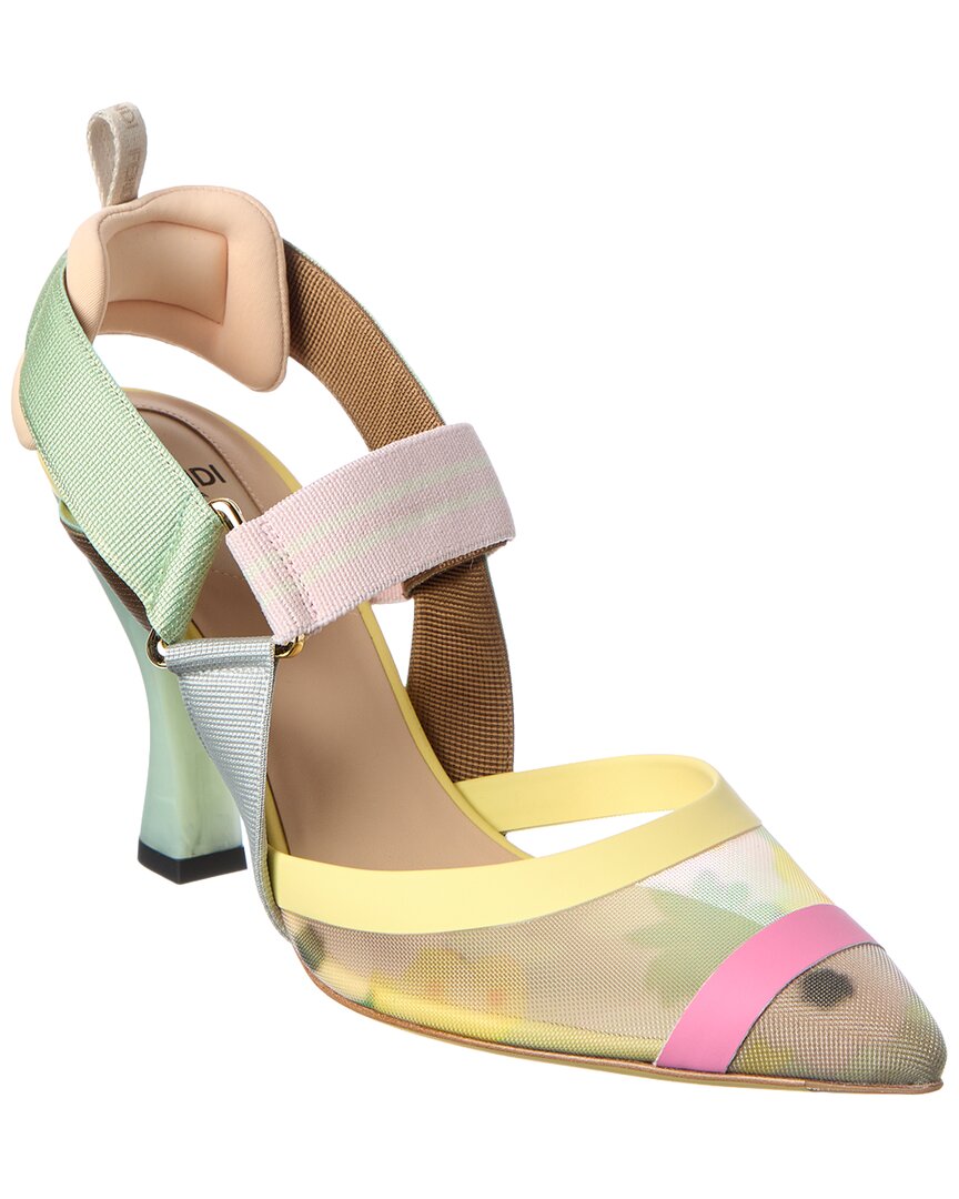 Fendi Colibri Ff Mesh & Leather Slingback Pump