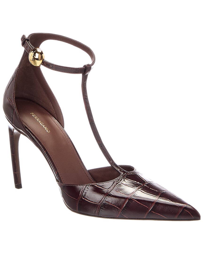 Ferragamo Ferragamo Odette 100 Croc-Embossed Leather Pump