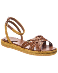 Valentino Valentino Vlogo Signature Leather & Rafia Sandal