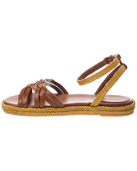 Valentino Valentino Vlogo Signature Leather & Rafia Sandal