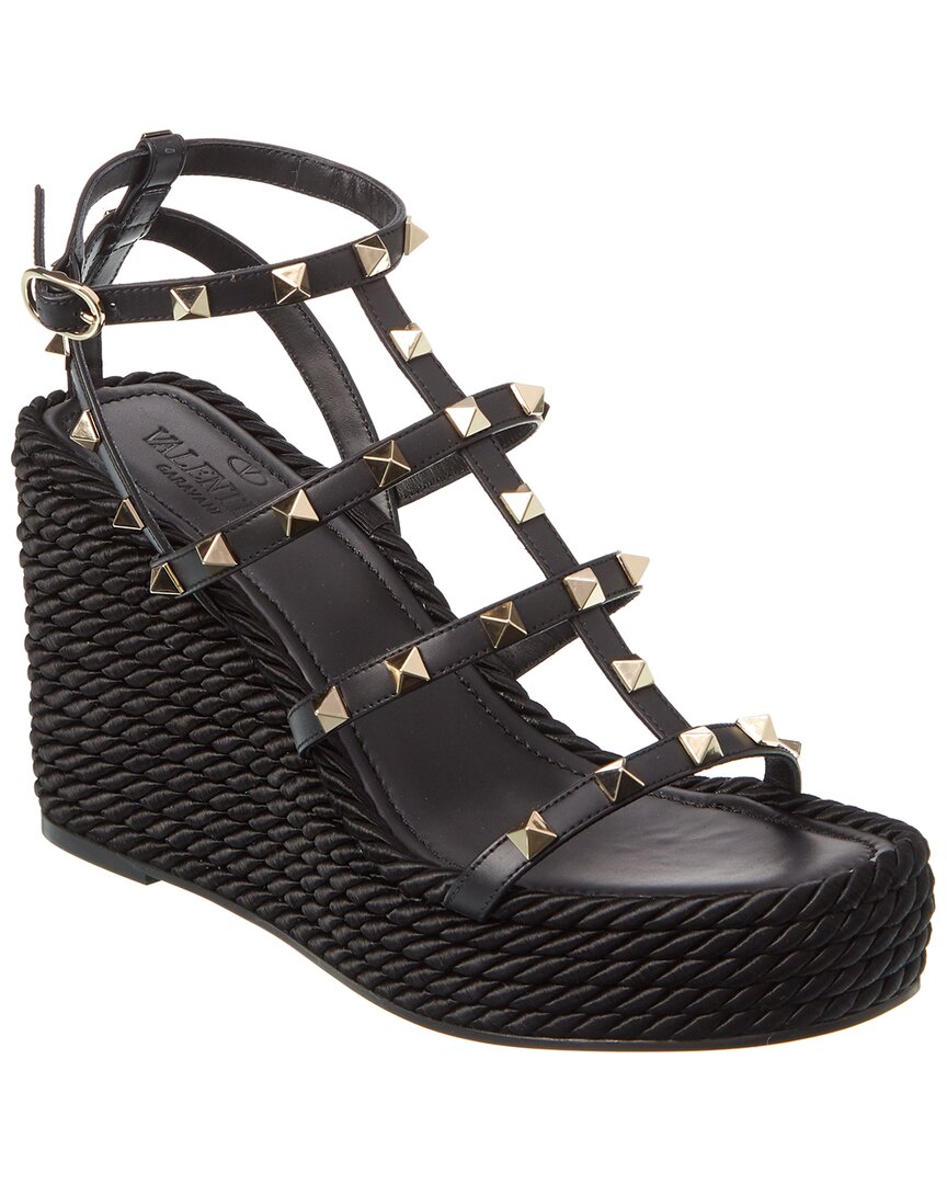 Valentino Valentino Rockstud 95 Leather Wedge Sandal
