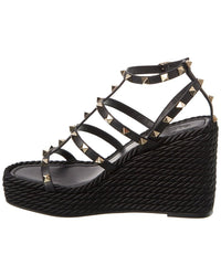 Valentino Valentino Rockstud 95 Leather Wedge Sandal