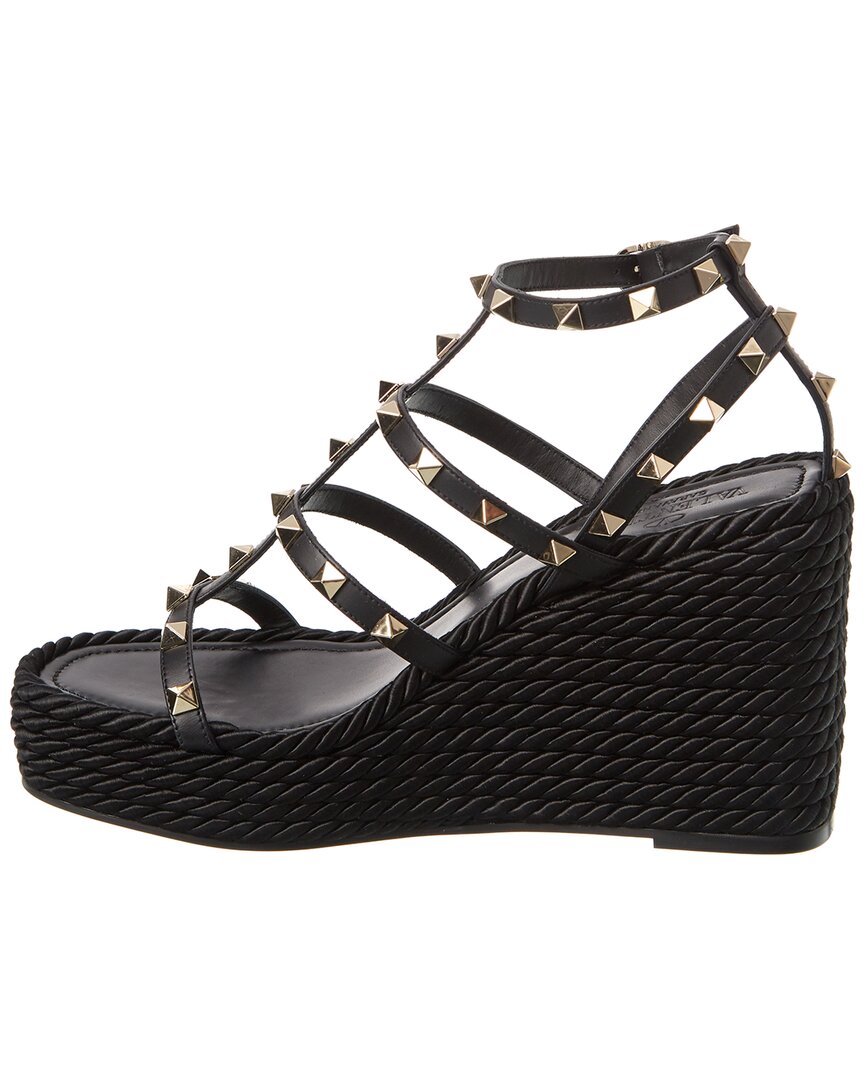 Valentino Valentino Rockstud 95 Leather Wedge Sandal