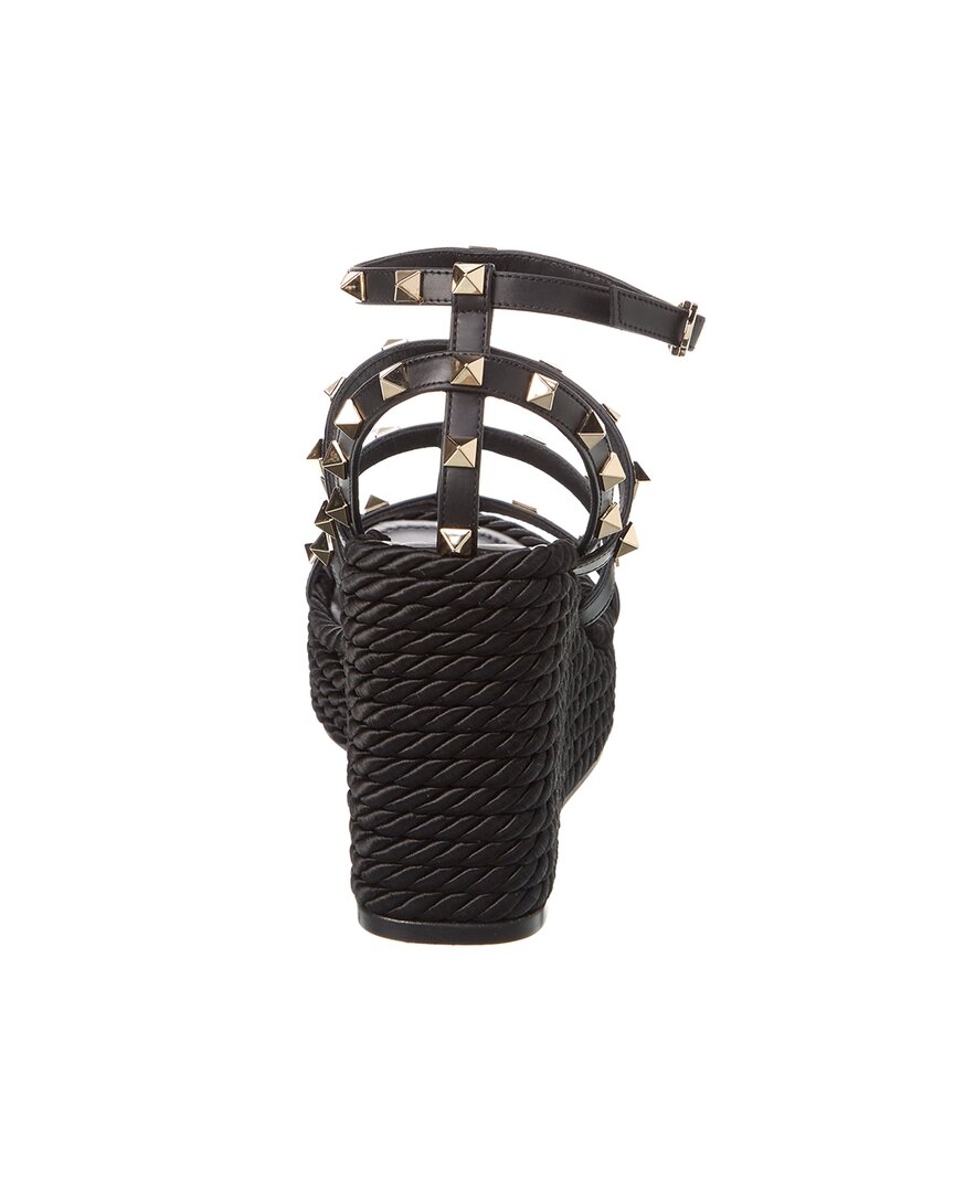 Valentino Valentino Rockstud 95 Leather Wedge Sandal