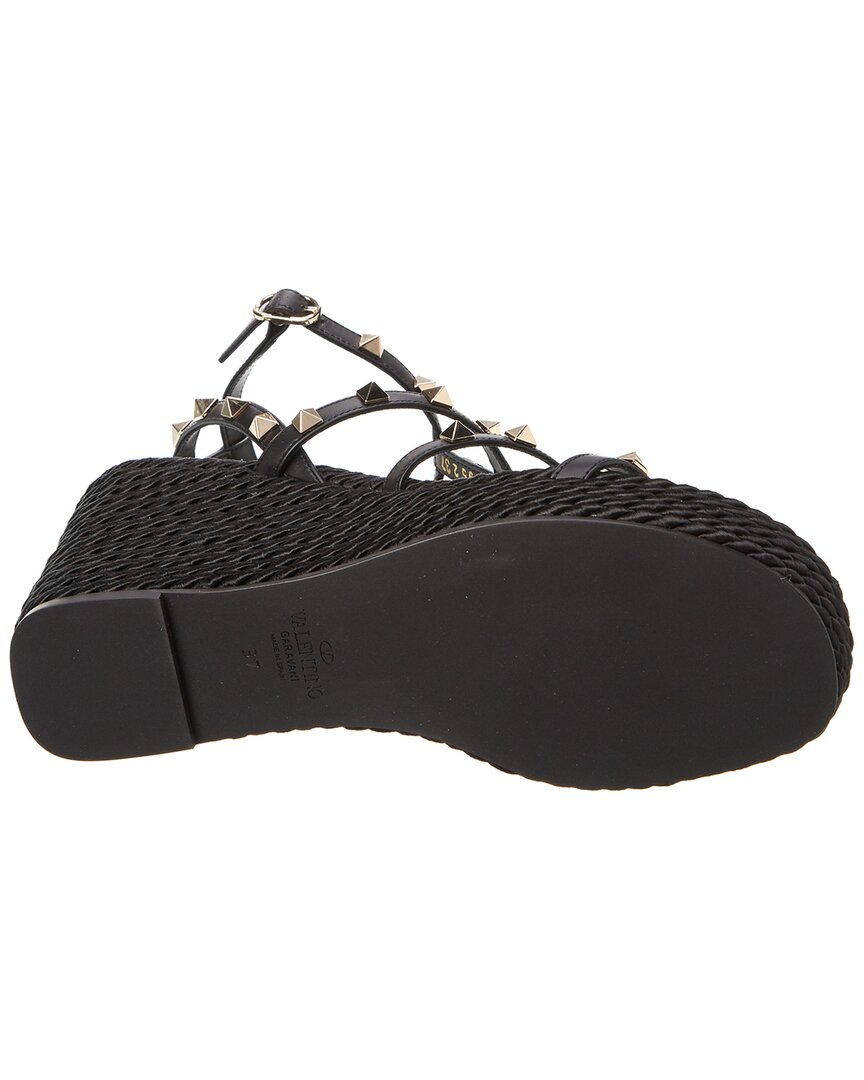 Valentino Valentino Rockstud 95 Leather Wedge Sandal