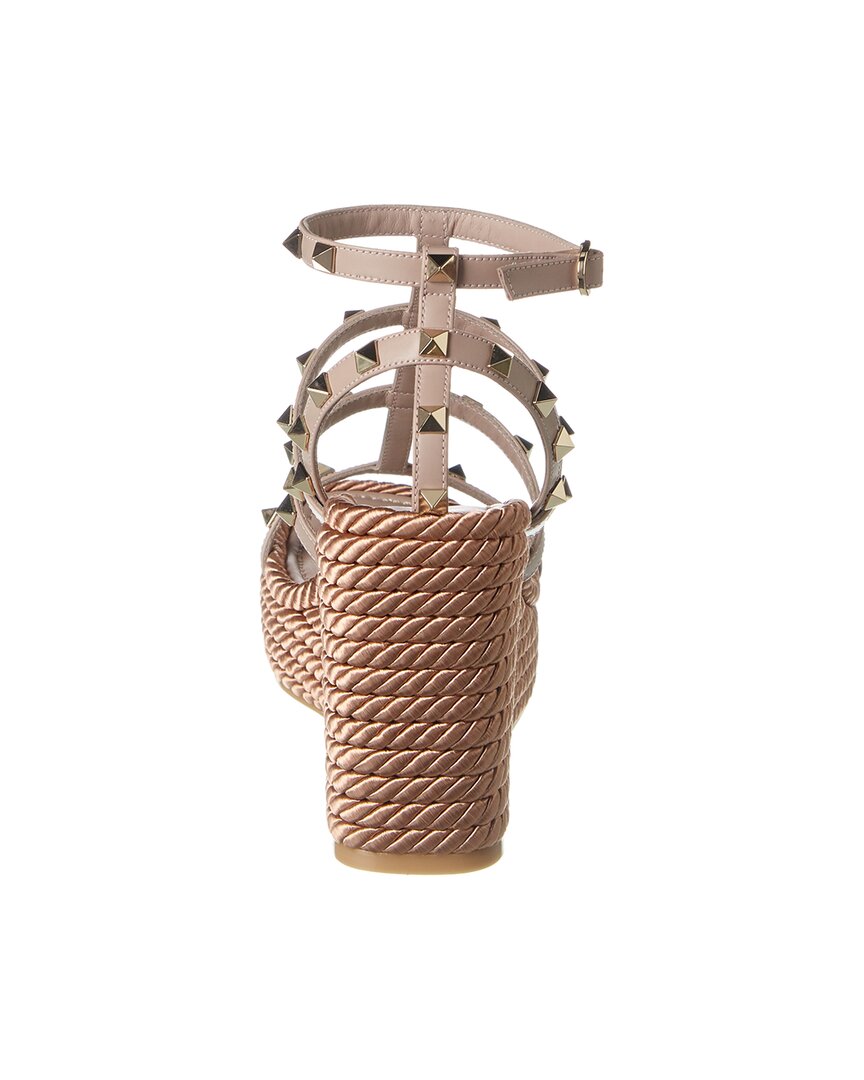 Valentino Valentino Rockstud Caged 95 Rope & Leather Wedge Sandal