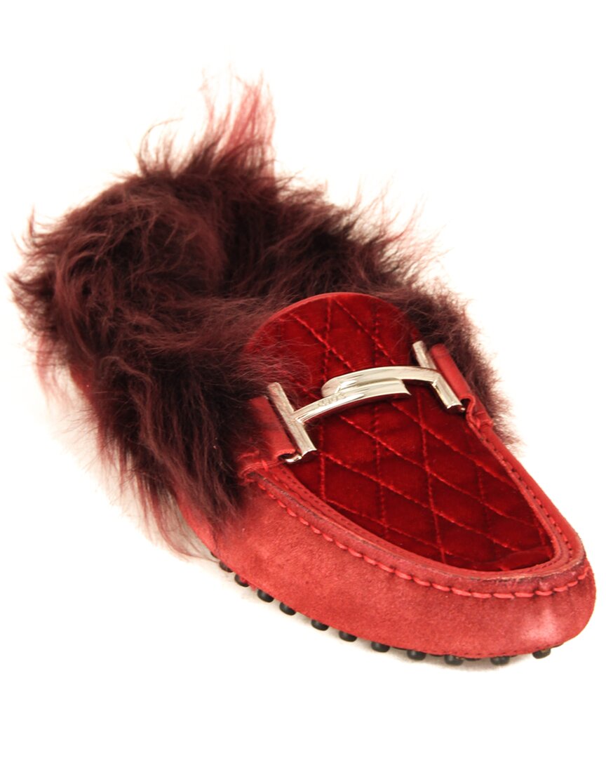 Tods Gommino Suede & Velvet Moccasin Red