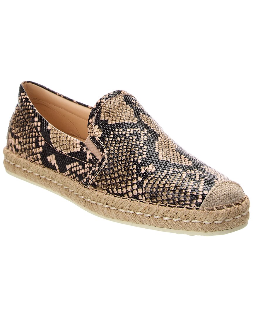 Tod’S Snake-Embossed Leather Espadrille Beige