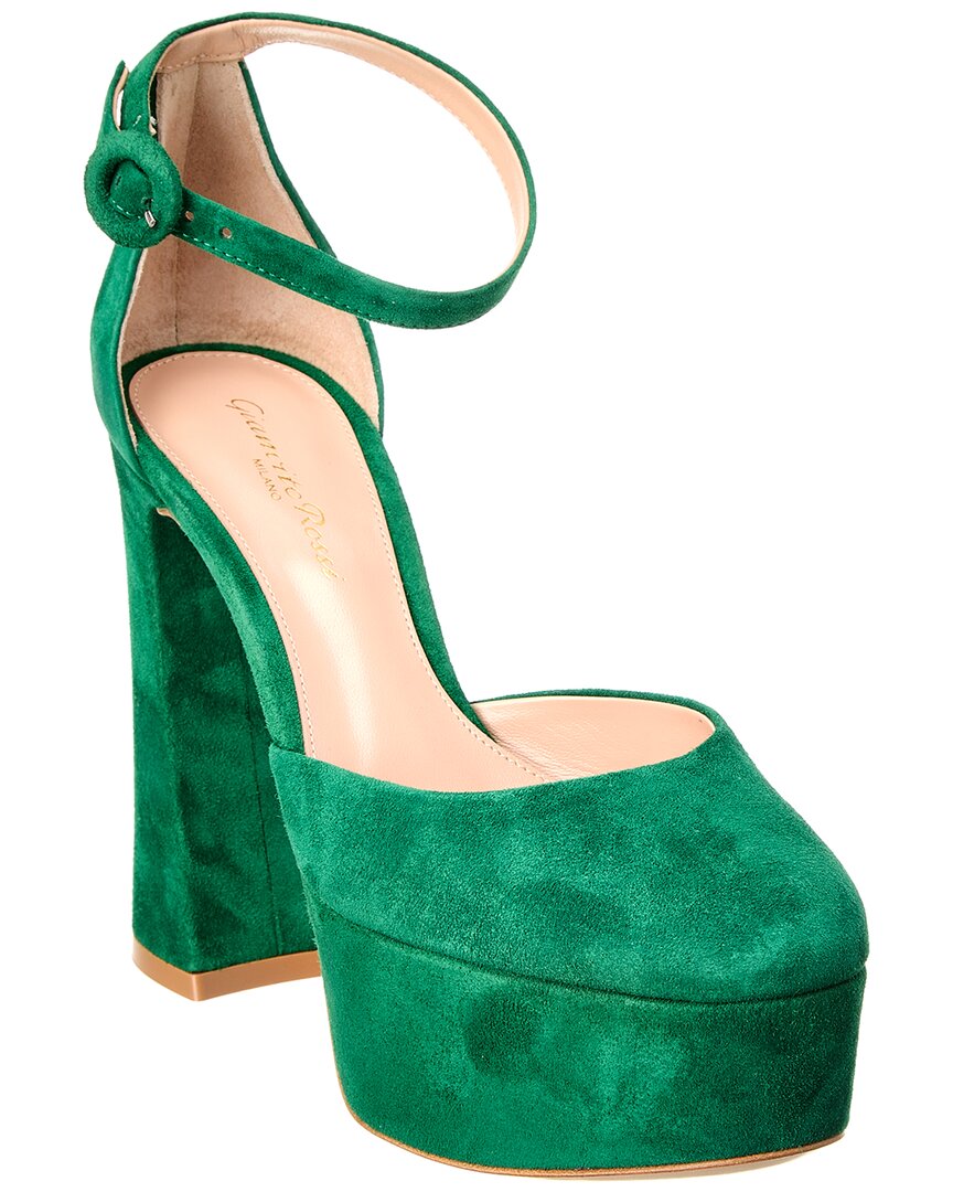 Gianvito Rossi Holly D'orsay 70 Suede Platform Pump Green