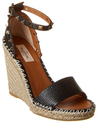 Valentino Valentino Rockstud 100 Grainy Leather Wedge Sandal