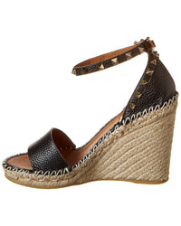 Valentino Valentino Rockstud 100 Grainy Leather Wedge Sandal