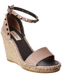 Valentino Valentino Rockstud 100 Leather Wedge Sandal