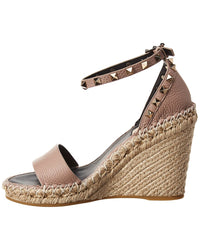 Valentino Valentino Rockstud 100 Leather Wedge Sandal