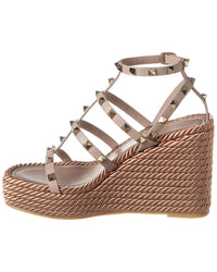 Valentino Valentino Rockstud 95 Leather Wedge Sandal