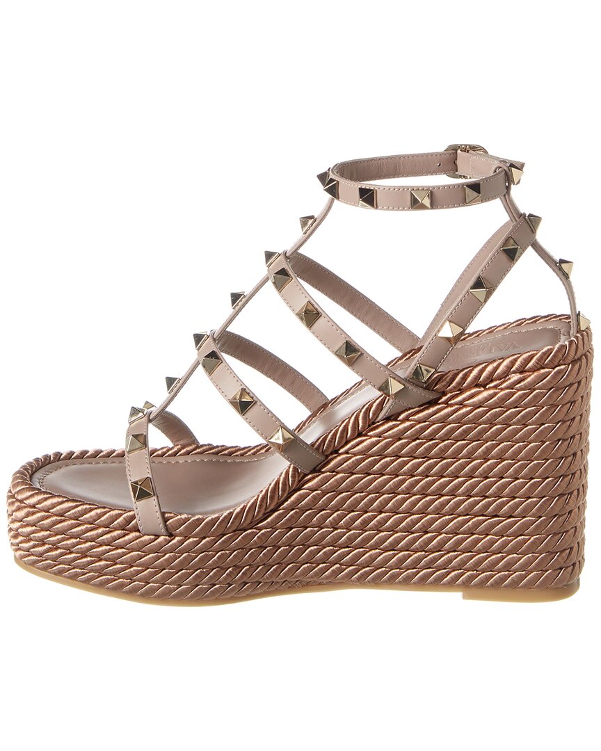 Valentino Valentino Rockstud 95 Leather Wedge Sandal