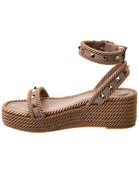 Valentino Valentino Rockstud 45 Rope & Leather Wedge Sandal