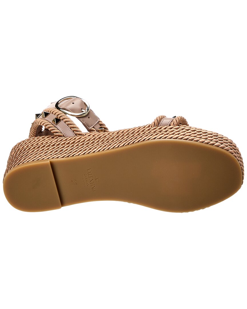 Valentino Valentino Rockstud 45 Rope & Leather Wedge Sandal
