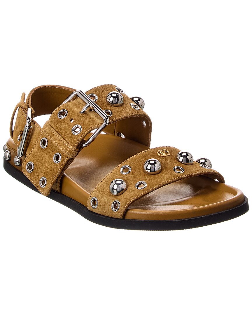 Valentino Logo Suede Flat Sandal
