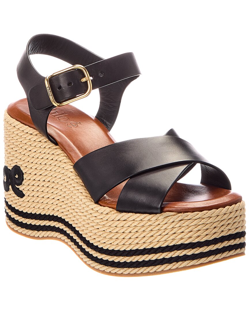 Chloé Chloé Sand Raffia & Leather Wedge Sandal