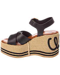 Chloé Chloé Sand Raffia & Leather Wedge Sandal