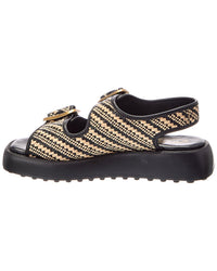 TOD's Tod's Double Buckle Raffia & Leather Flat Sandal