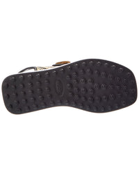TOD's Tod's Double Buckle Raffia & Leather Flat Sandal