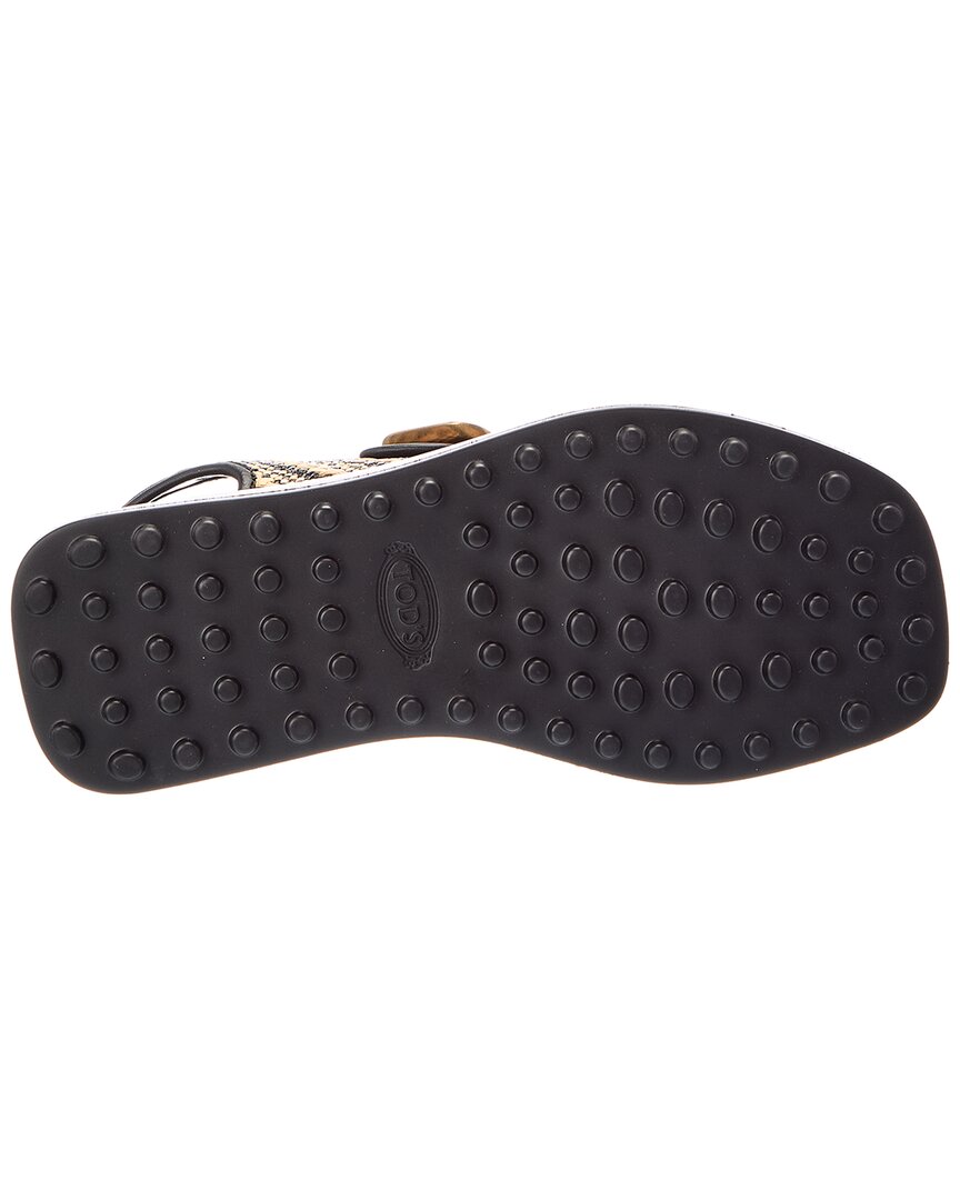 TOD's Tod's Double Buckle Raffia & Leather Flat Sandal