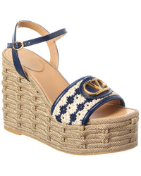Valentino Valentino Vlogo Signature Leather & Canvas Wedge Sandal