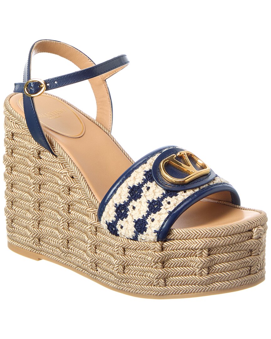 Valentino Valentino Vlogo Signature Leather & Canvas Wedge Sandal