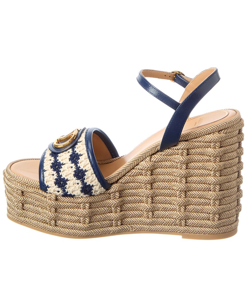 Valentino Valentino Vlogo Signature Leather & Canvas Wedge Sandal